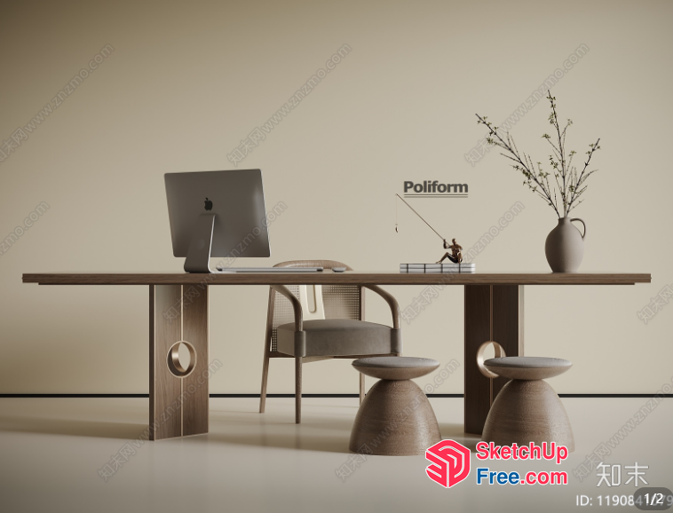 Minimalist Modern Office Interior With Neutral Color Palette 3D SketchUp File