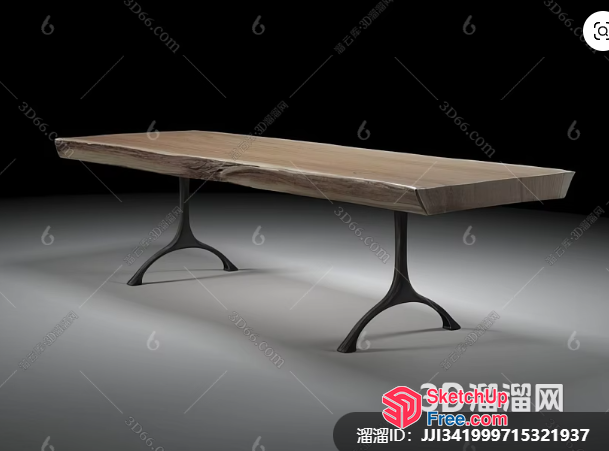 Simple Wooden Table With Metal Legs 3D SketchUp File