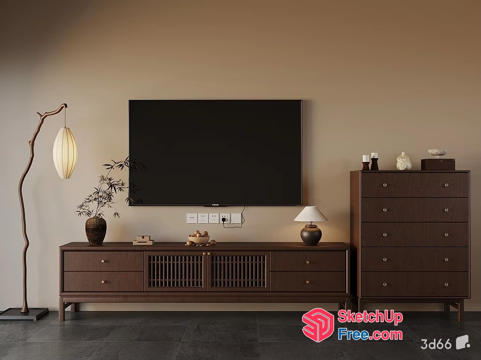 Modern Japanese-Inspired Living Room Furniture Arrangement 3D SketchUp File