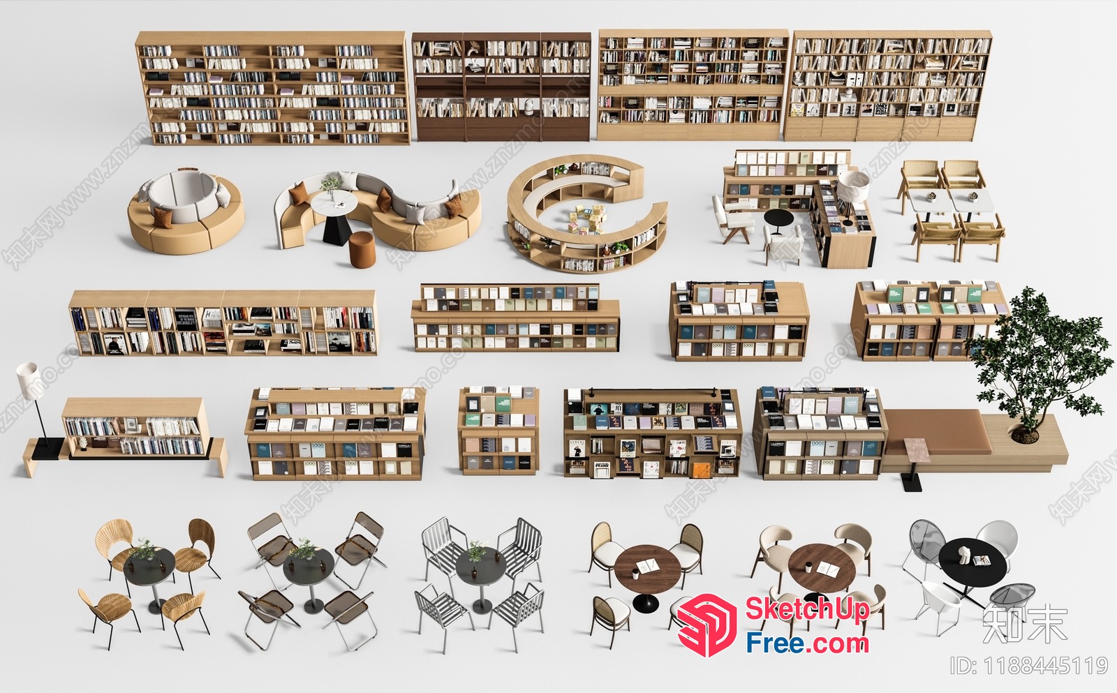 Modern Library Interior With Comfortable Seating And Bookshelves 3D SketchUp File