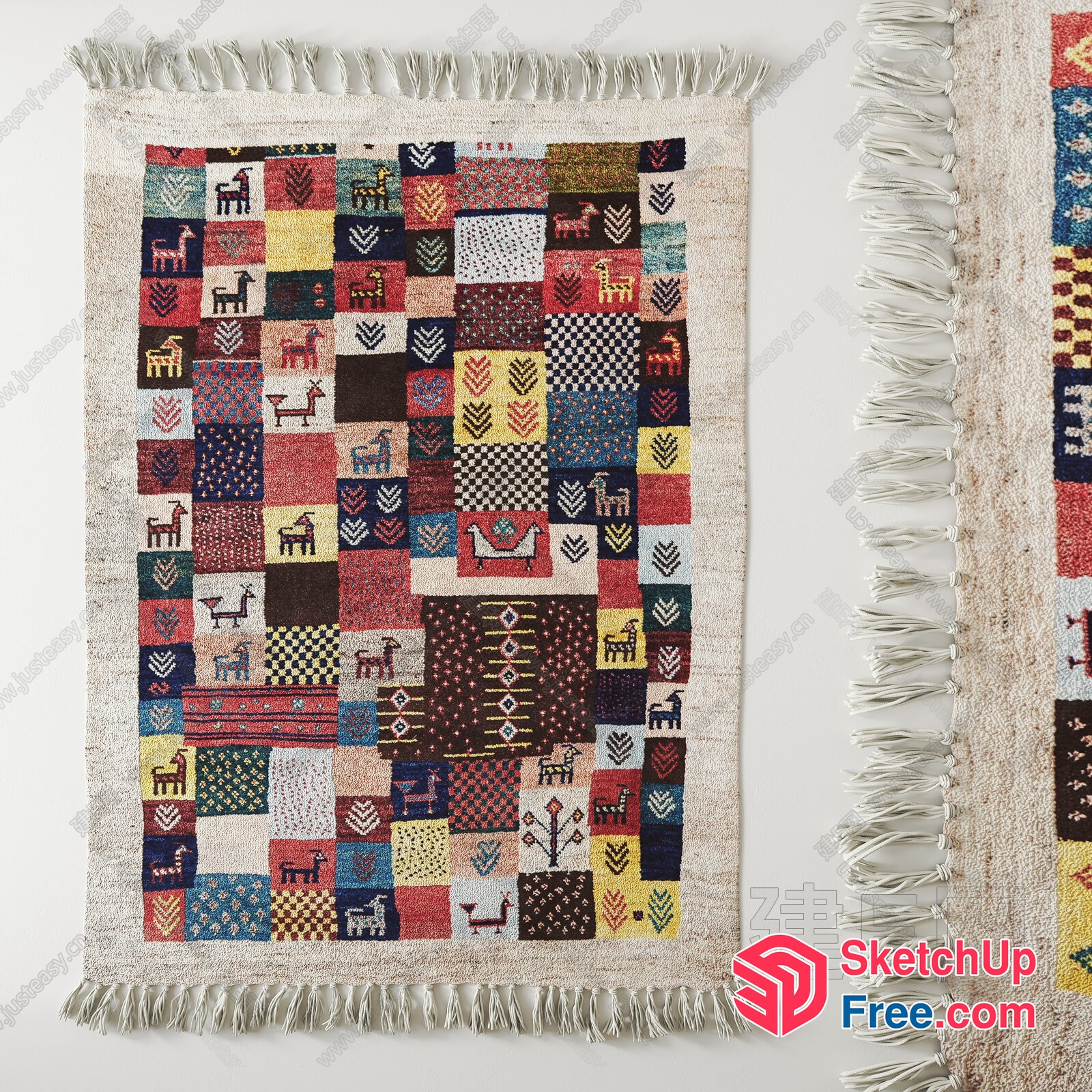 Vibrant Animal Patterns On A Colorful Rug 3D SketchUp File