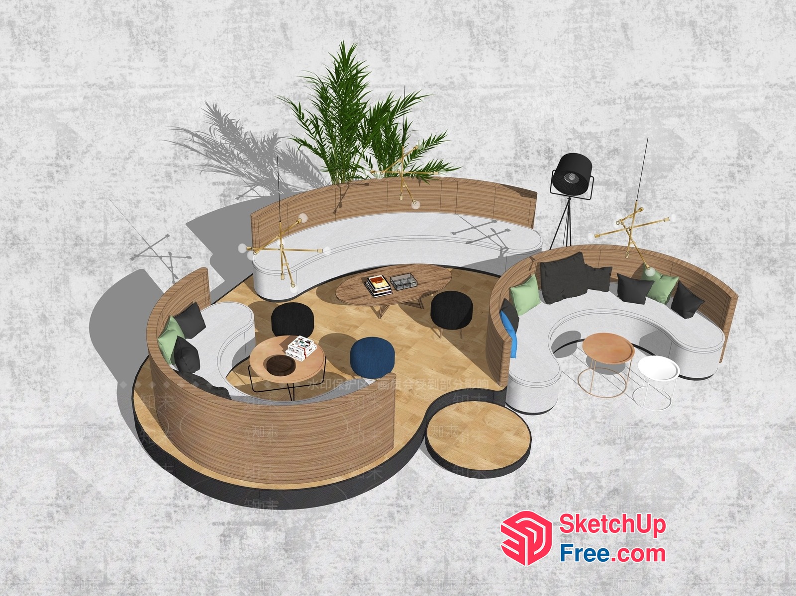Modern And Elegant Living Room With Curved Furniture 3D SketchUp File