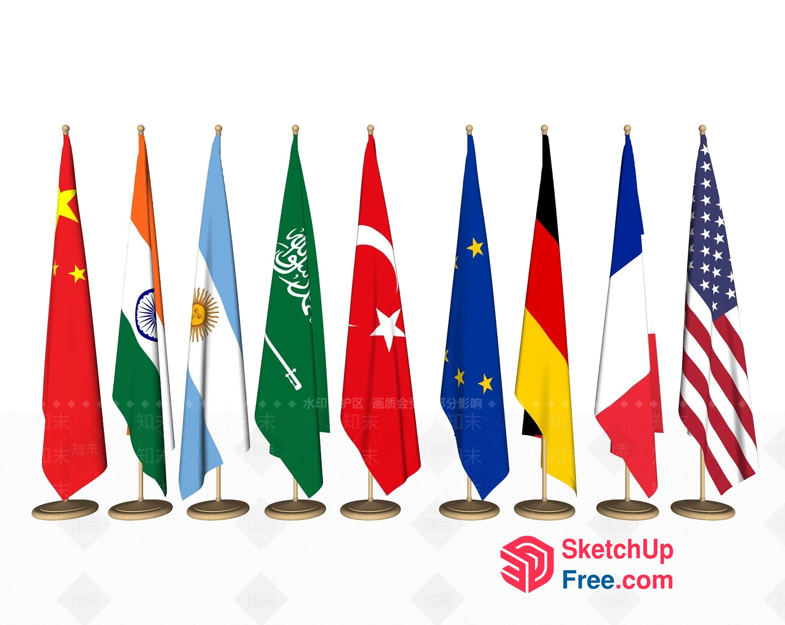 International Flags Arrangement 3D SketchUp File