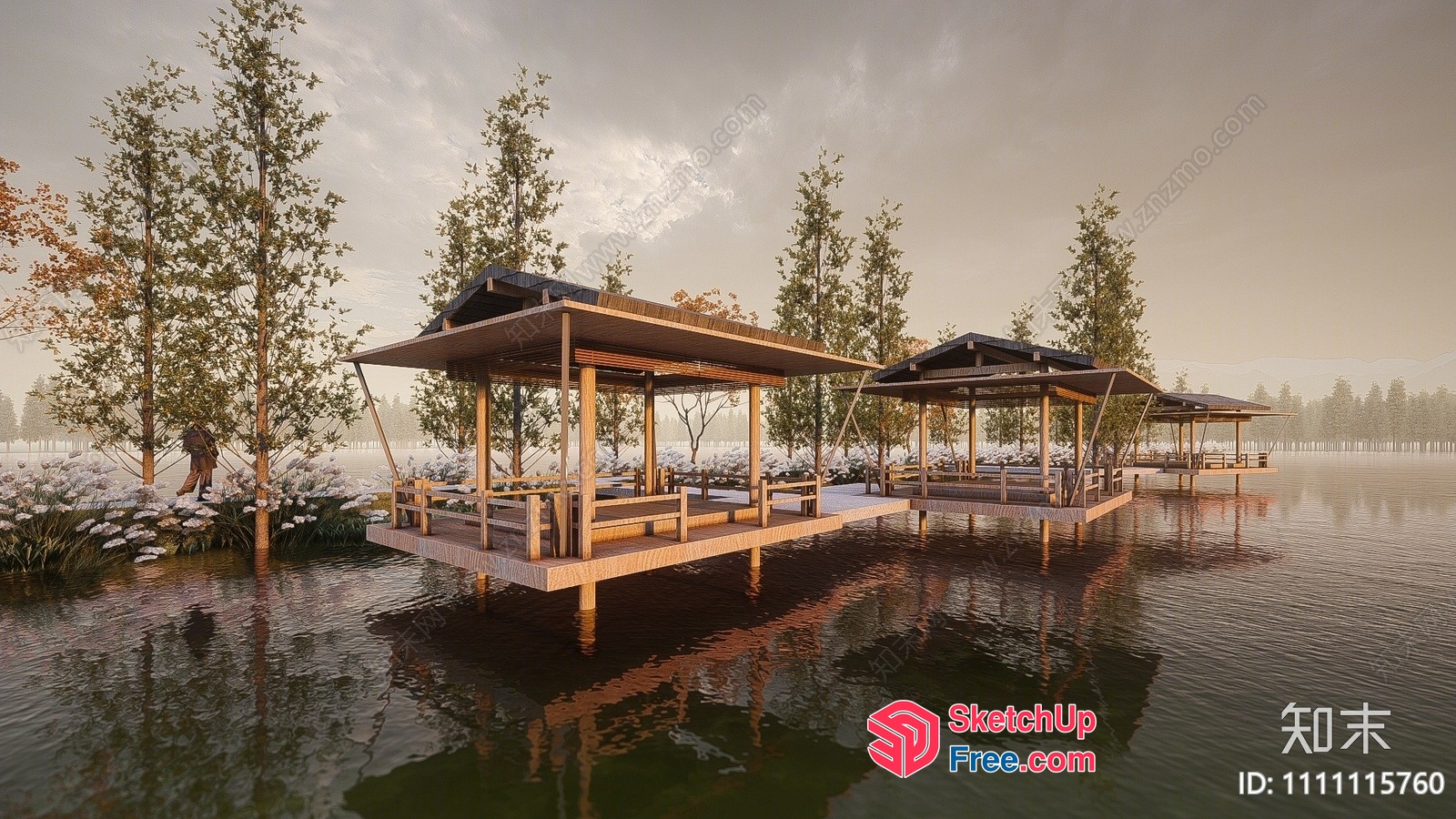 Serene Floating Cabins Amidst Tranquil Waters 3D SketchUp File