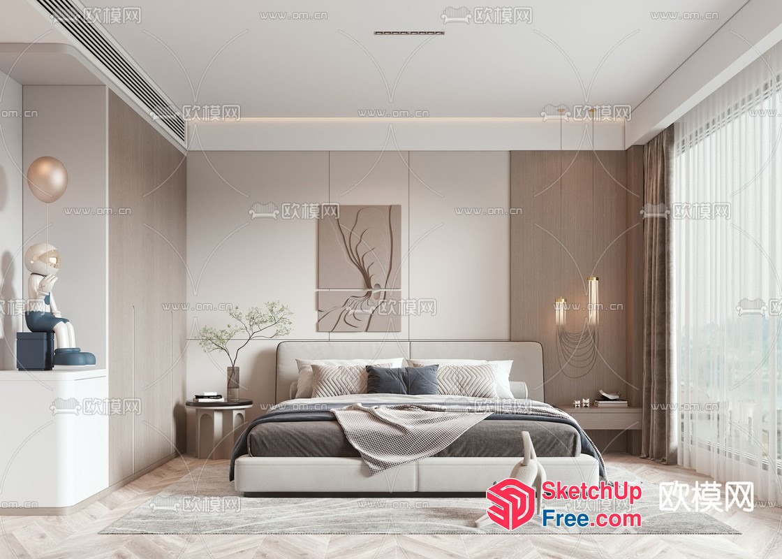 Elegant Modern Bedroom With Neutral Color Scheme 3D SketchUp File