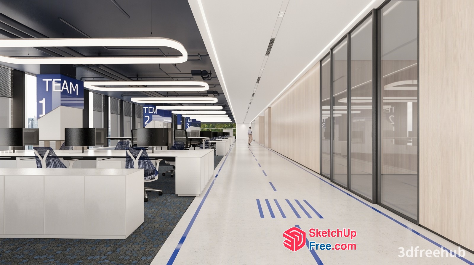 Modern Office Space With Sleek Lighting And White Furniture 3D SketchUp File