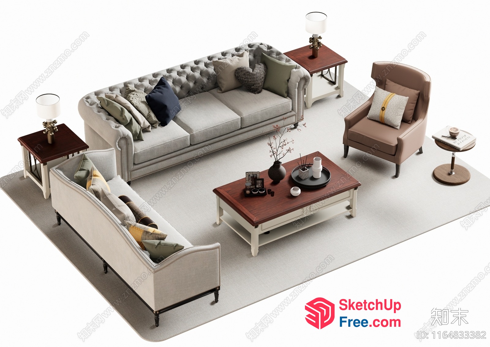 Elegant Living Room With Classic Furniture Arrangement 3D SketchUp File