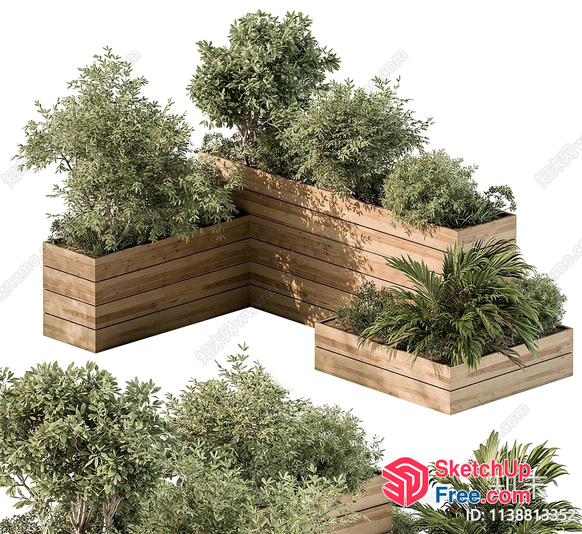 Wooden Planters With Lush Greenery And Natural Wood Accents 3D SketchUp File