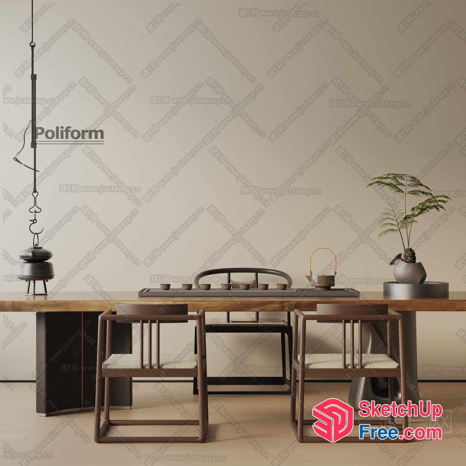 Minimalist Japanese Style Dining Room 3D SketchUp File