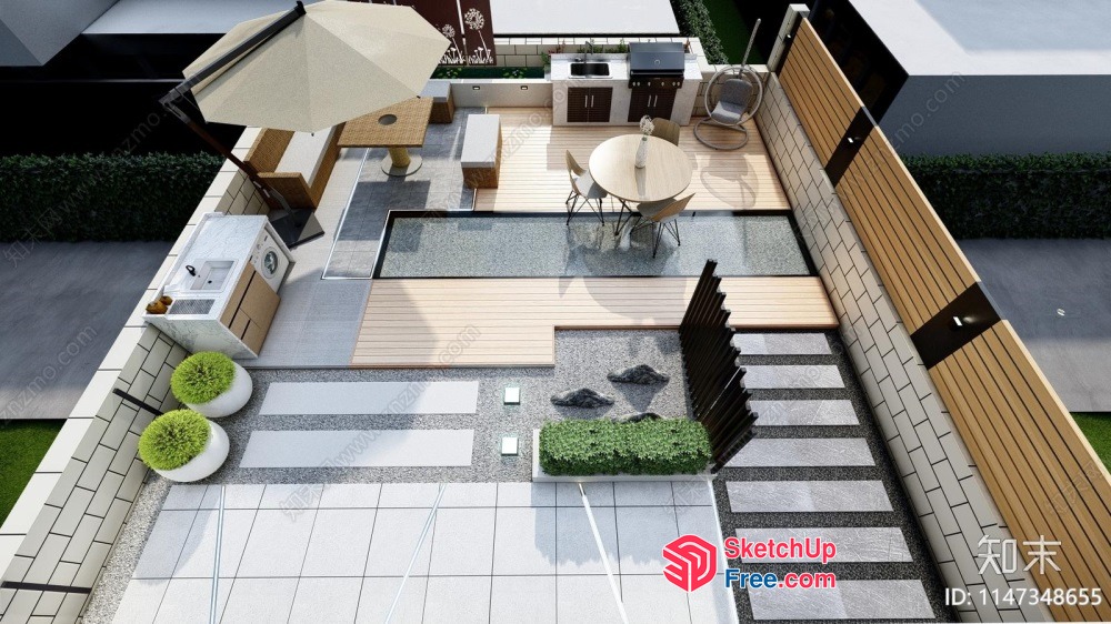 Modern Outdoor Patio With Dining And Cooking Area 3D SketchUp File