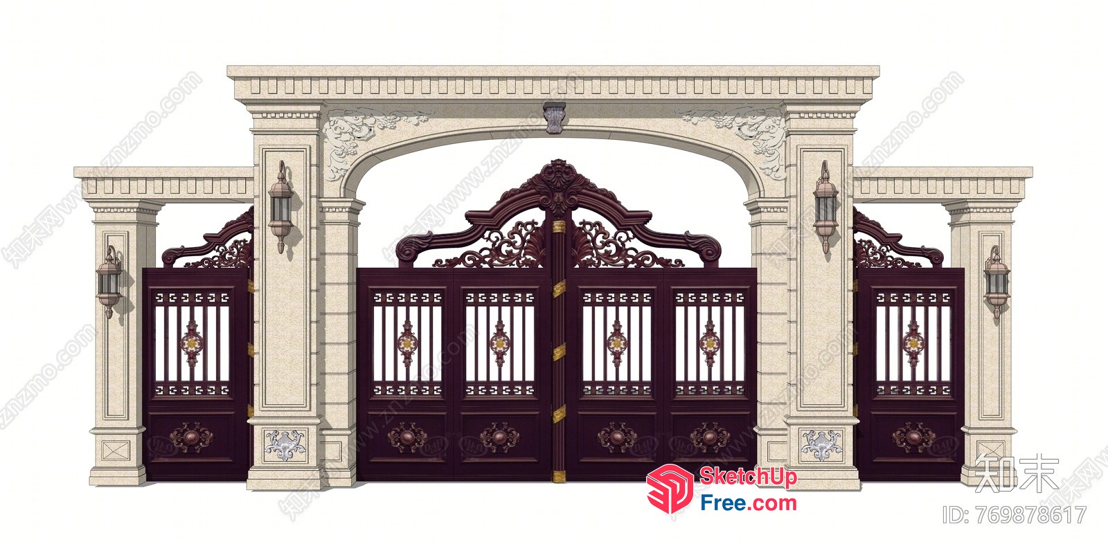 Ornate Gate With Pillars And Arches 3D SketchUp File