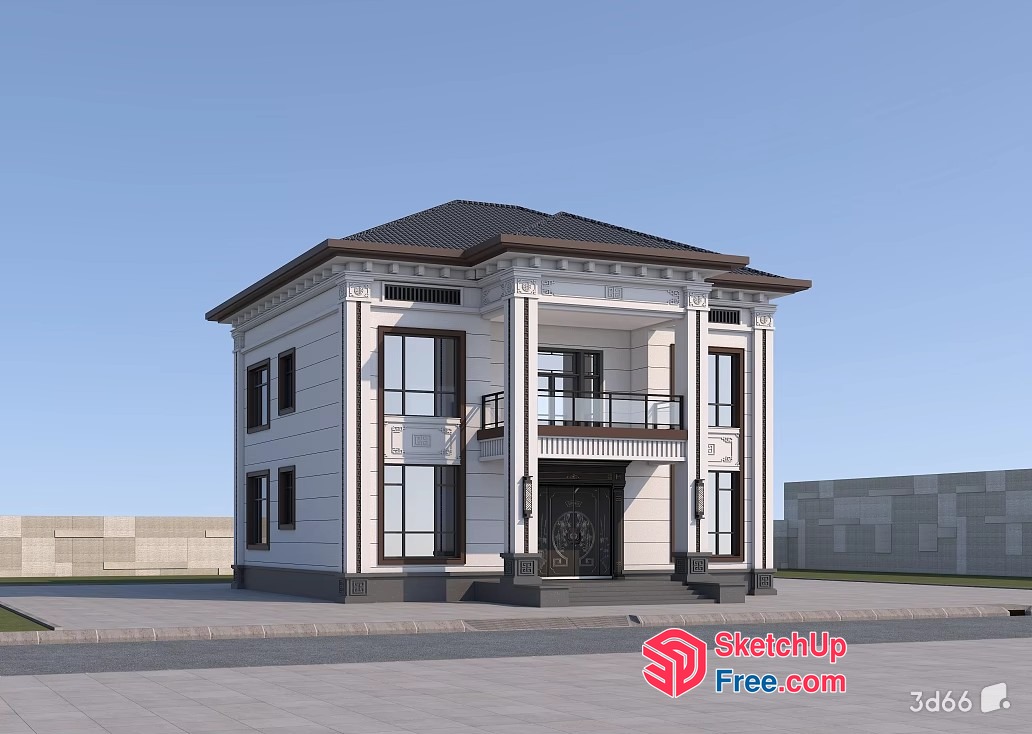 Classical Style Villa With Ornate Pillars And Balconies 3D SketchUp File