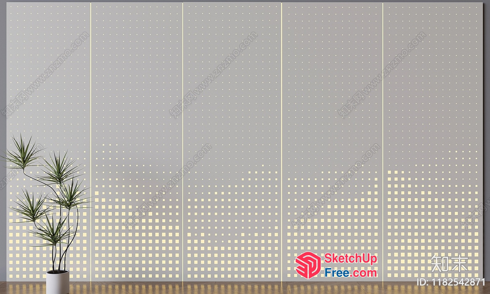 Partition Screen With Potted Plant And Checkered Pattern 3D SketchUp File