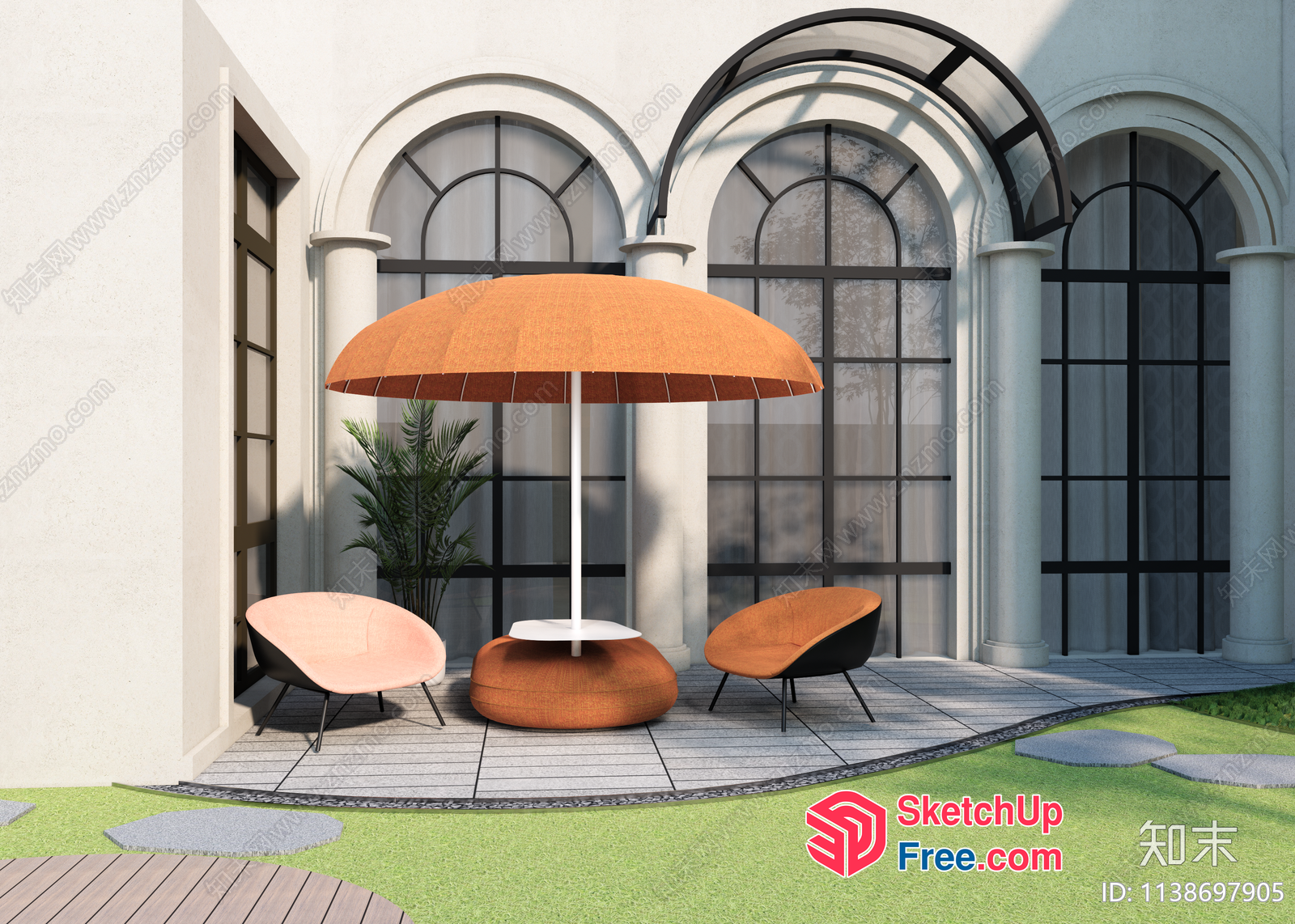 Modern Outdoor Seating Area With Umbrella 3D SketchUp File