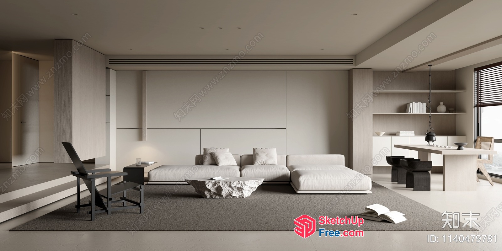 Modern Minimalist Japanese Style Living Room 3D SketchUp File