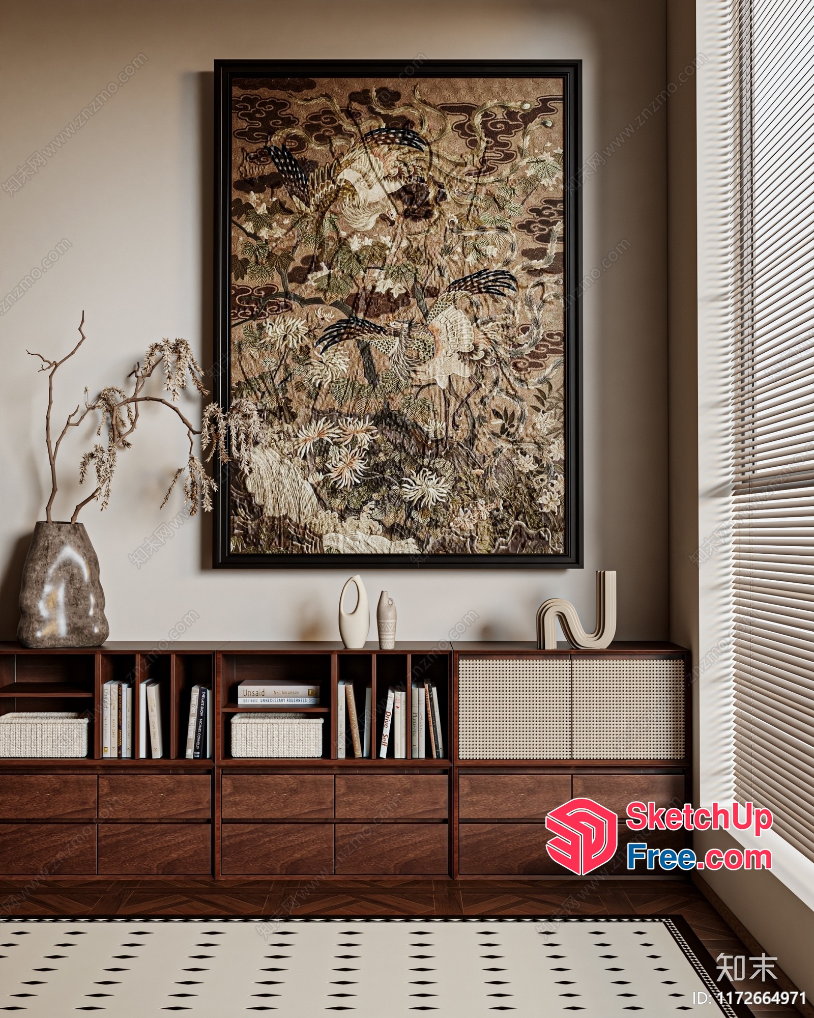 Oriental Style Artwork With Birds And Flowers 3D SketchUp File