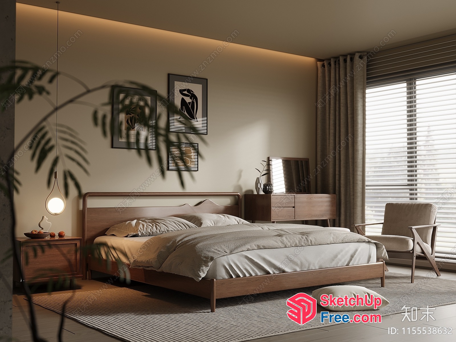 Minimalist Modern Bedroom With Wooden Furniture And Natural Light 3D SketchUp File
