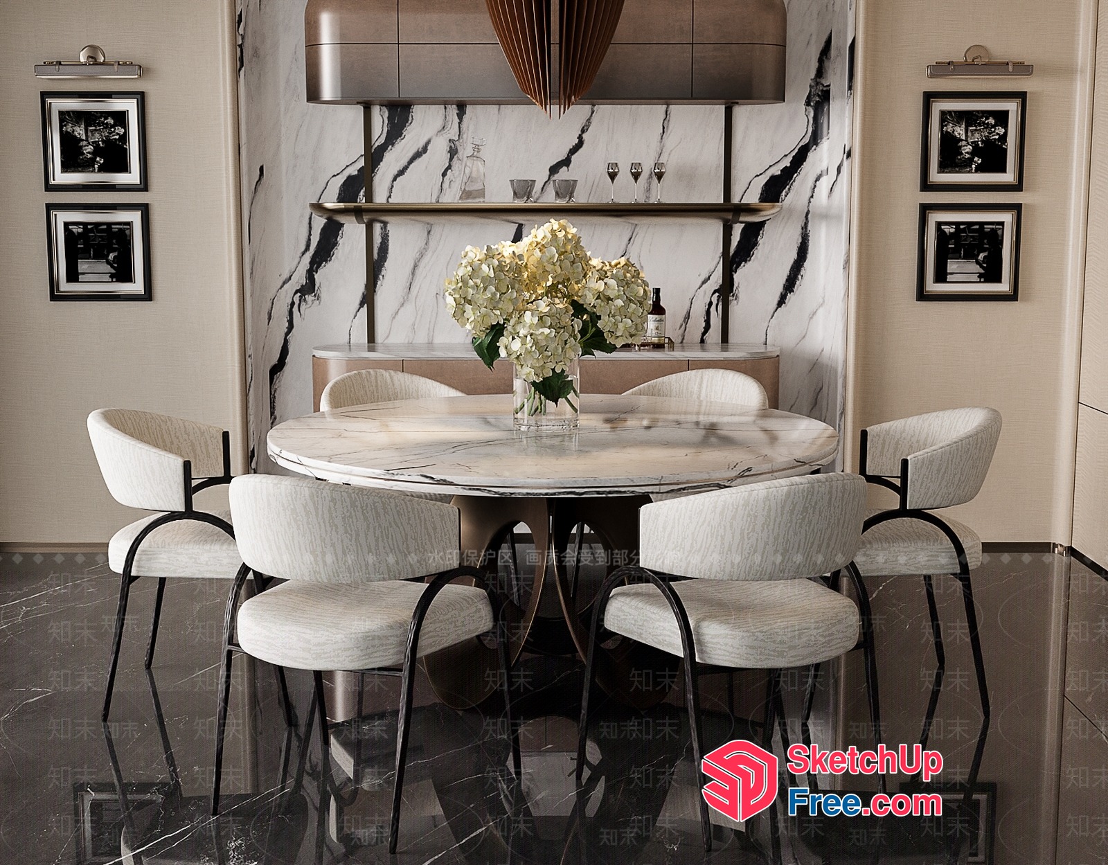 Elegant Modern Dining Room With Marble Accents 3D SketchUp File