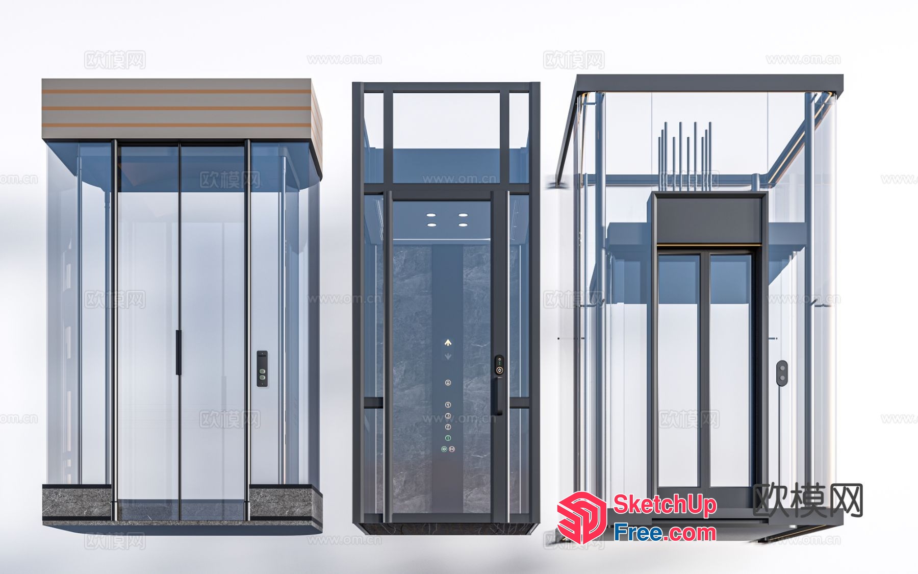 Modern Glass Elevator And Stairway Interior 3D SketchUp File