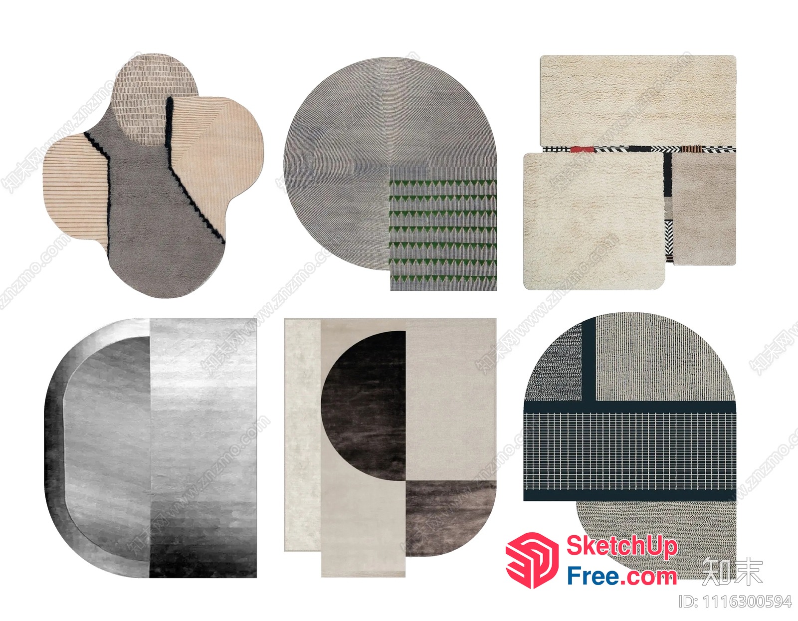 Modern Geometric Rug Designs In Neutral Tones 3D SketchUp File