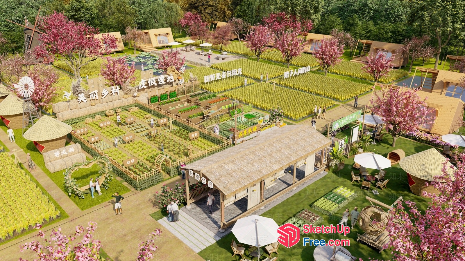 Asian-Inspired Outdoor Market 3D SketchUp File