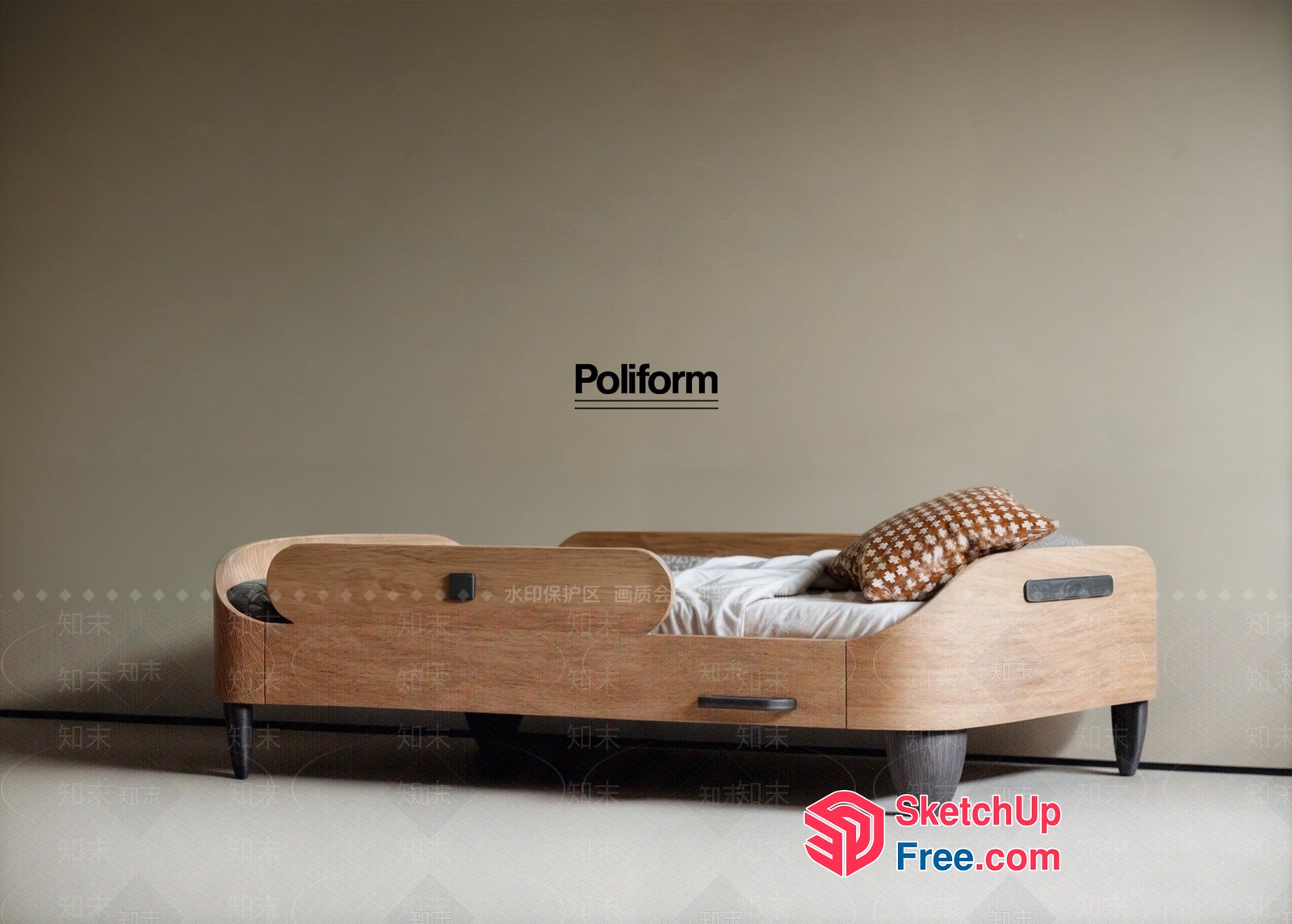 Poliform Bed With Storage And Pillow 3D SketchUp File