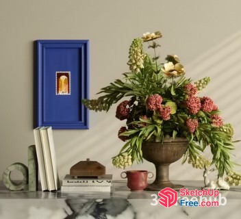 Elegant Floral Arrangement And Decorative Items On A Marble Table 3D SketchUp File