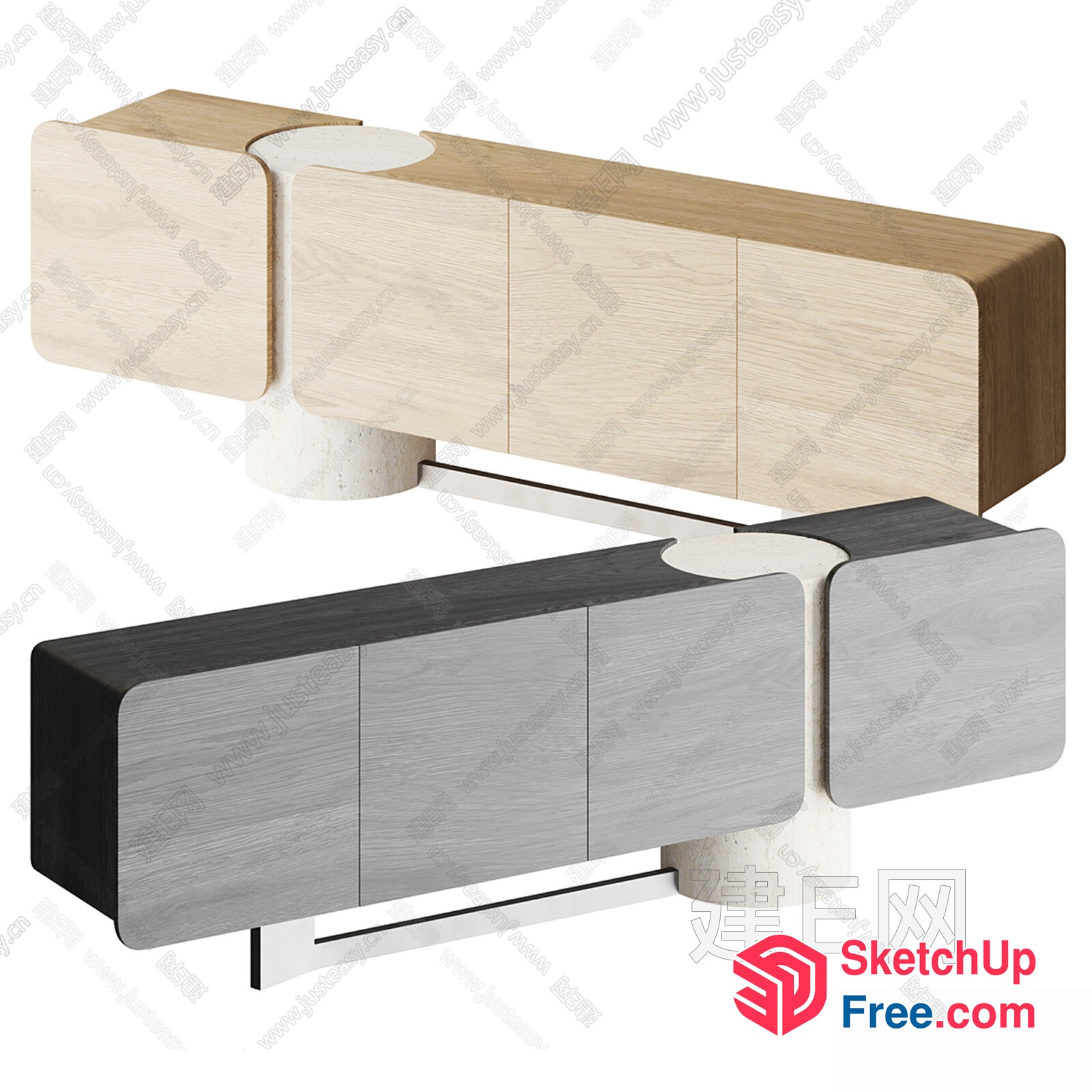 Modern Japanese Style Wooden Furniture Set 3D SketchUp File