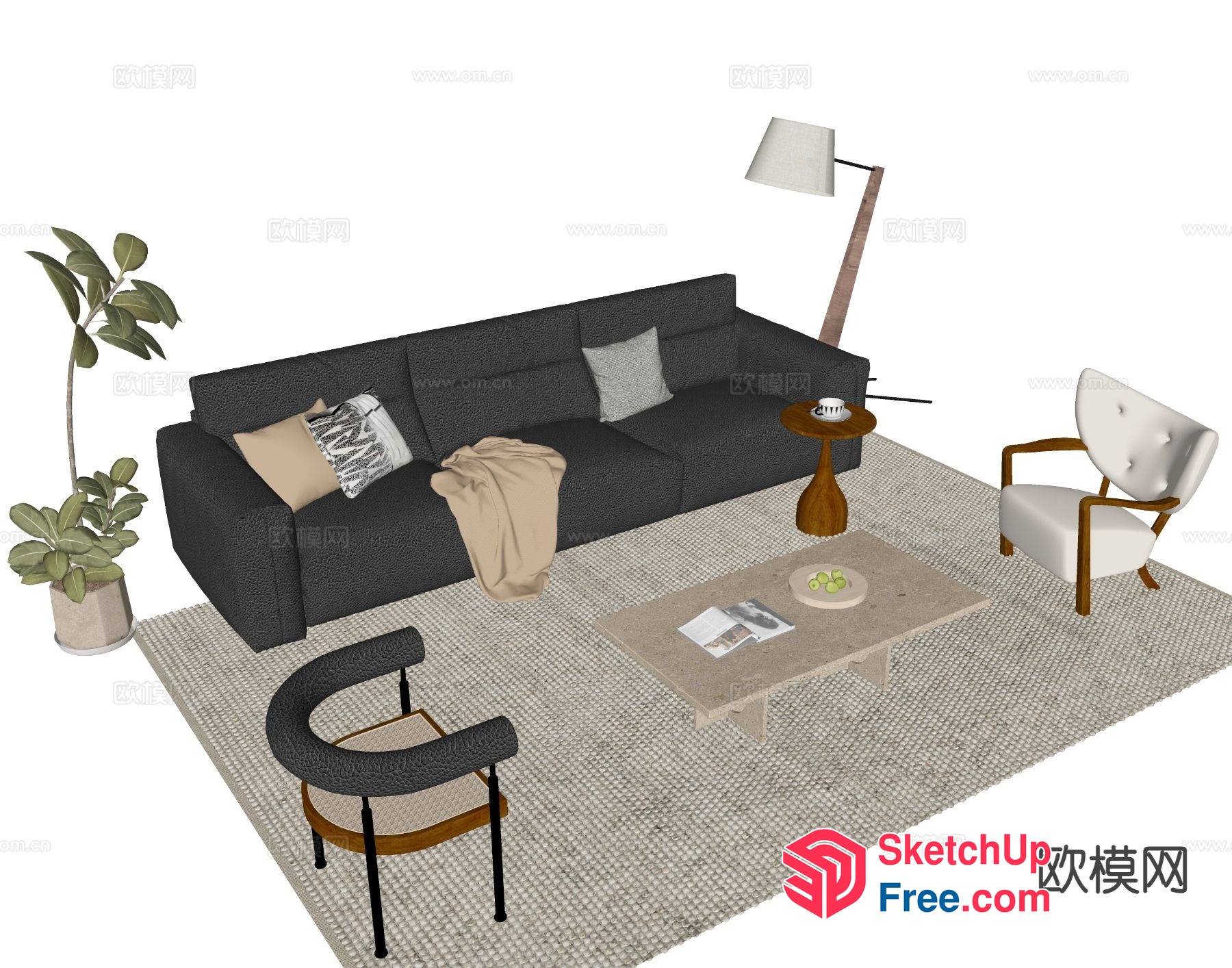 Modern Living Room Furniture Arrangement 3D SketchUp File