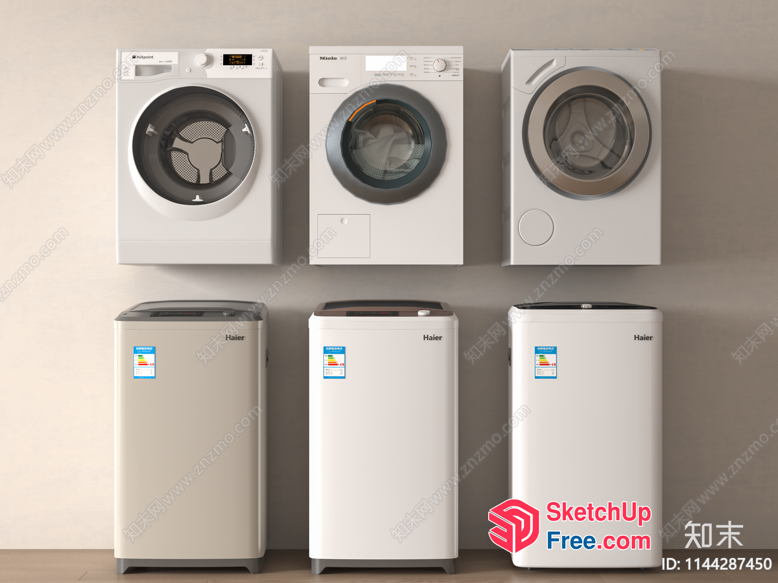 Modern Washing Machines In A Row 3D SketchUp File