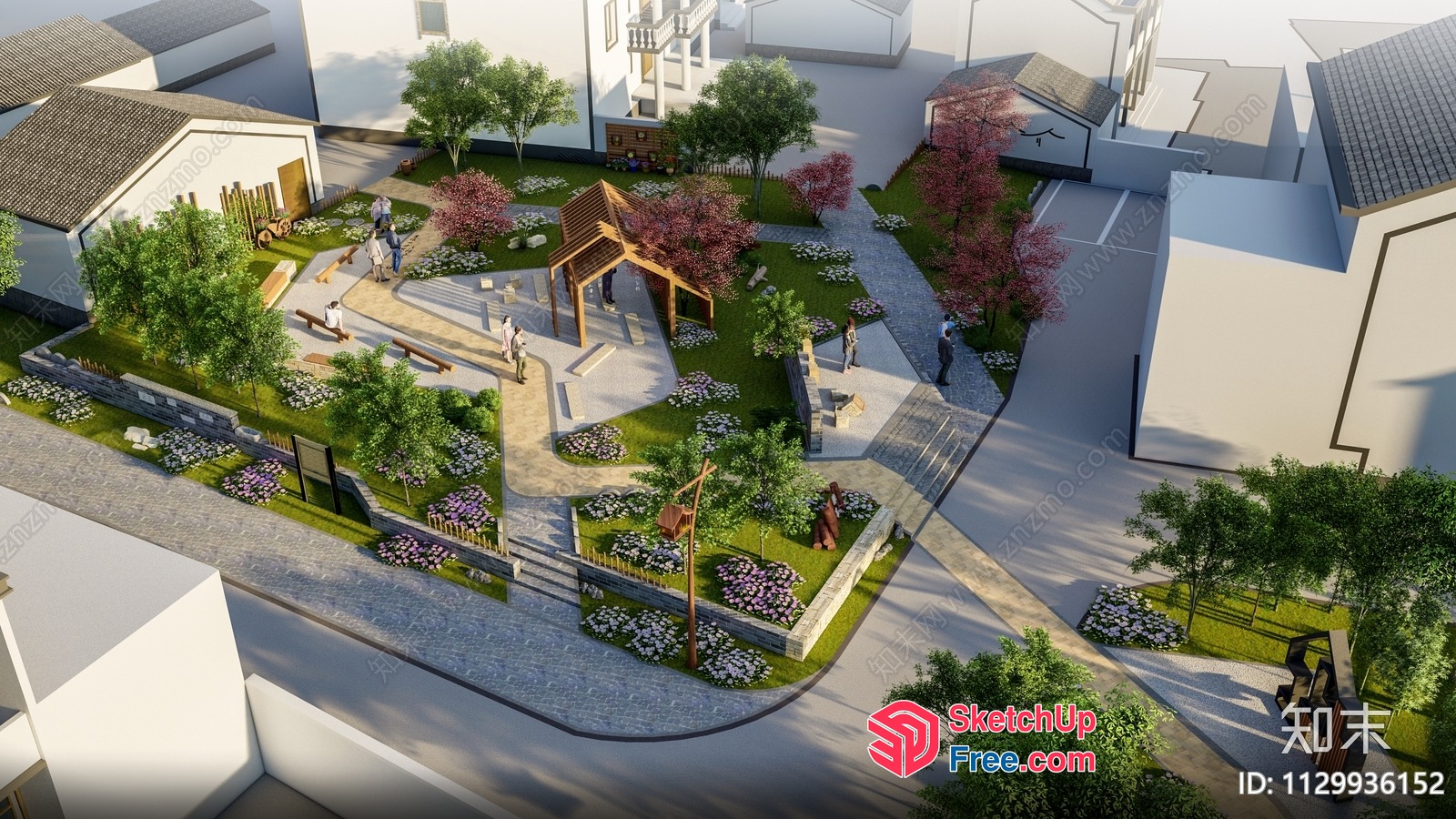 Aerial View Of A Serene Urban Park With A Gazebo And Walking Paths 3D SketchUp File
