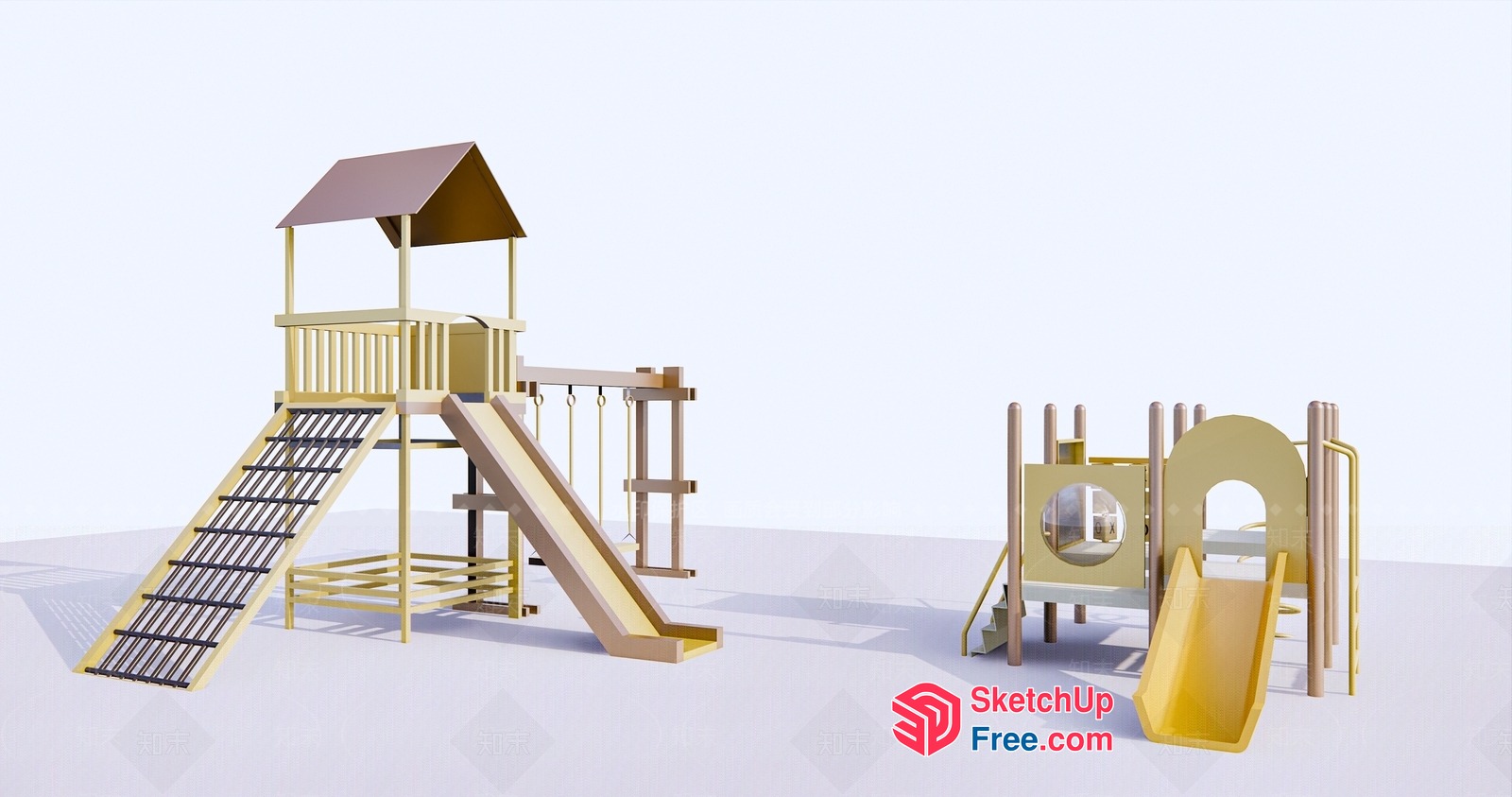 Yellow And Brown Outdoor Playground Equipment 3D SketchUp File