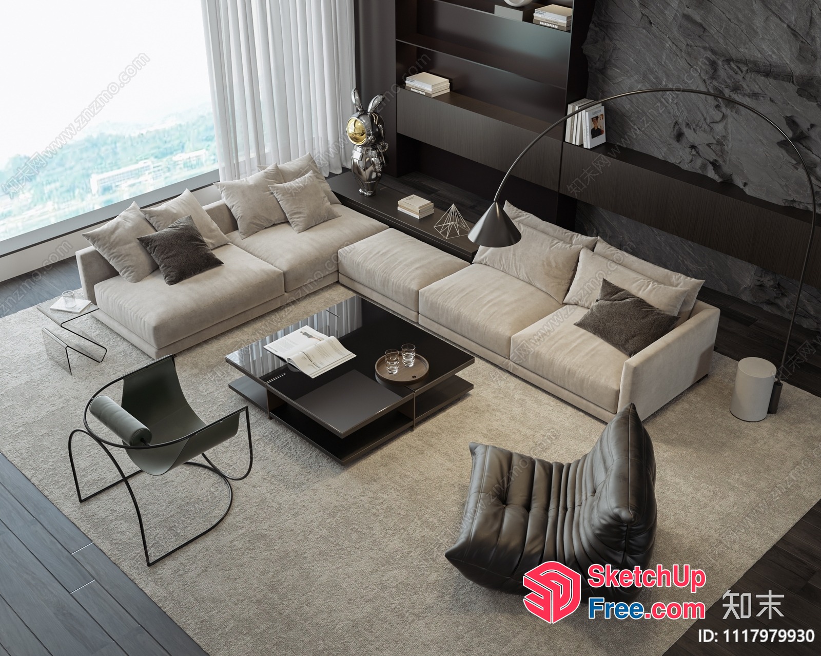 Luxurious Modern Living Room With Neutral Tones 3D SketchUp File
