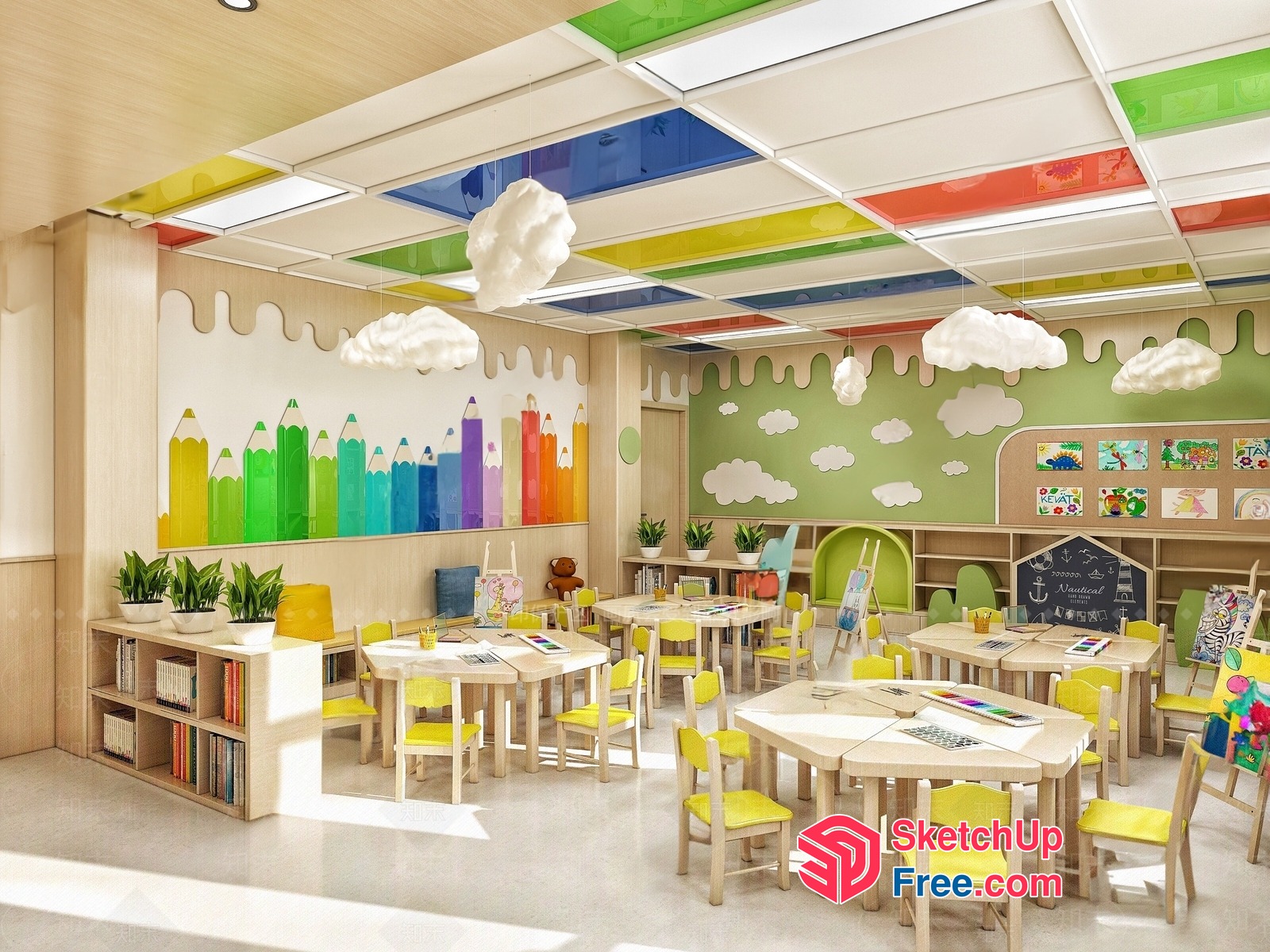 Colorful And Playful Kindergarten Classroom Interior 3D SketchUp File