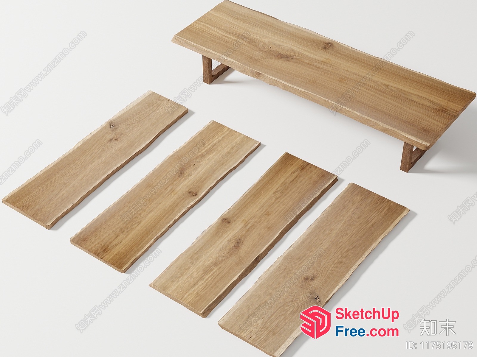 Natural Wood Bench And Table Set 3D SketchUp File