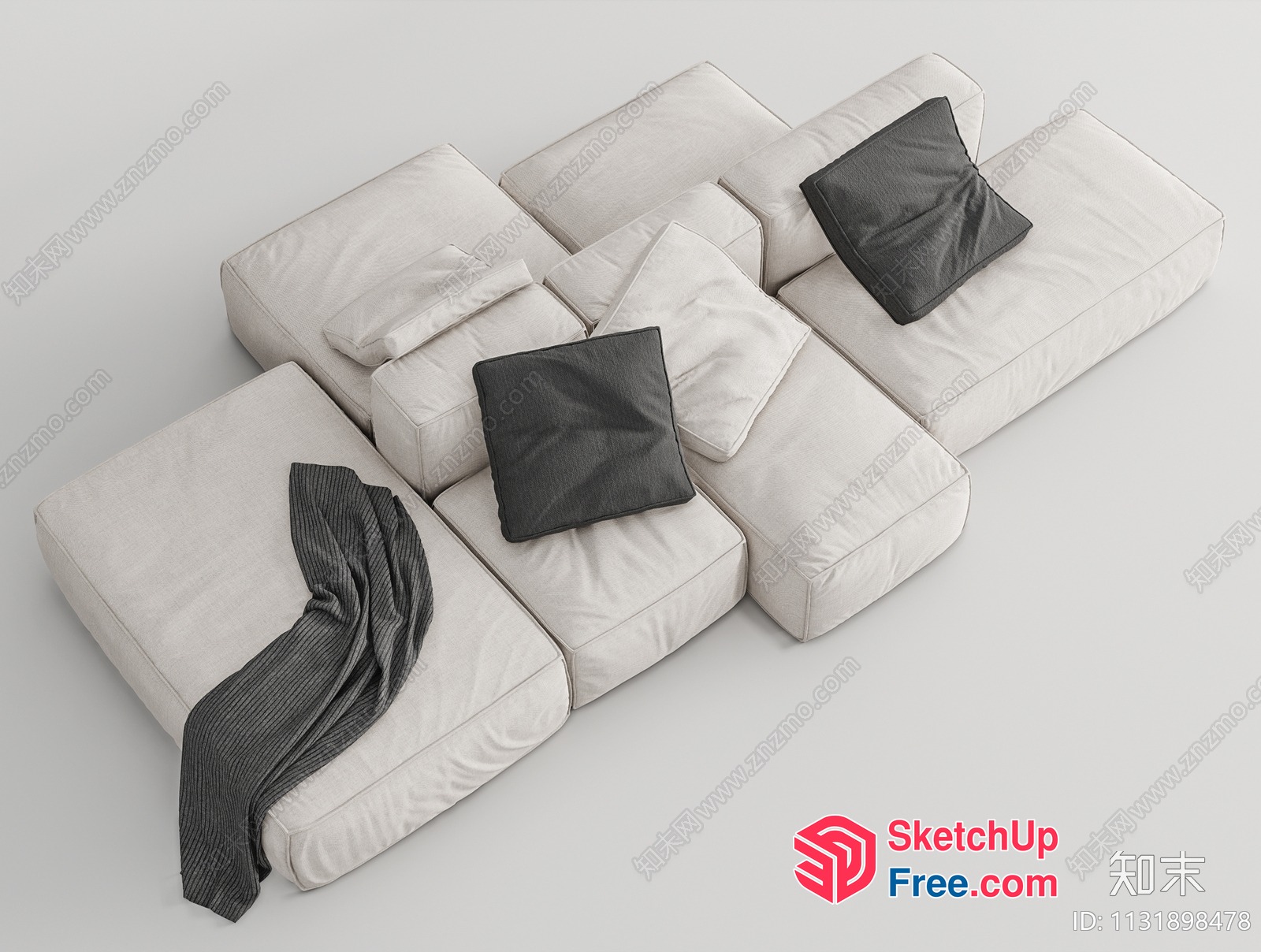 White And Grey Sofa Set With Pillows And Blanket 3D SketchUp File