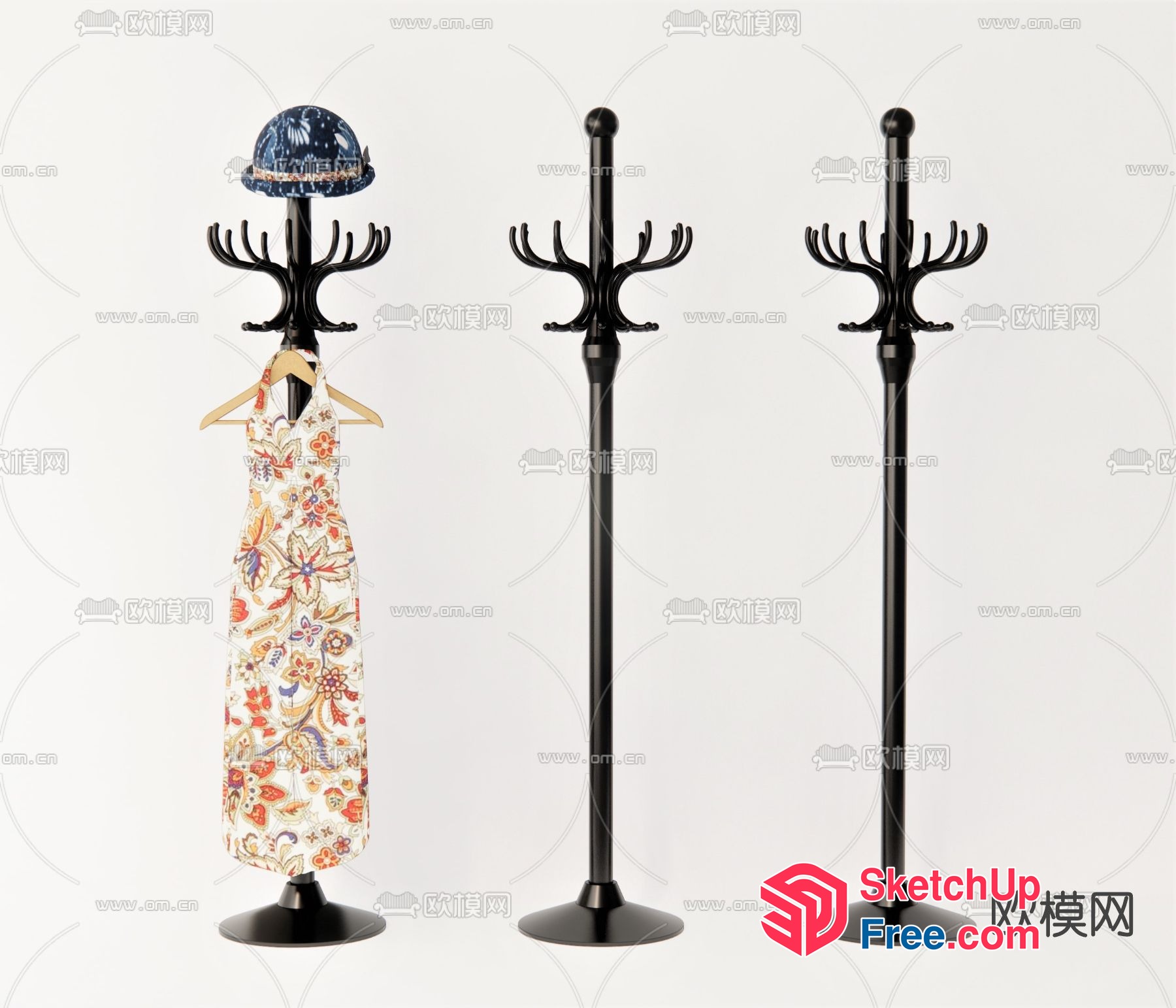 Elegant Coat Rack With Floral Pattern 3D SketchUp File