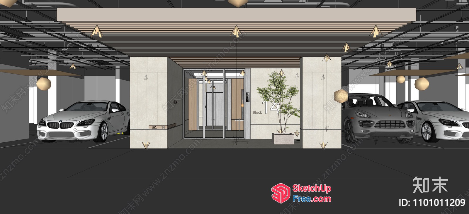 Modern Garage With Two Cars And Elevator 3D SketchUp File