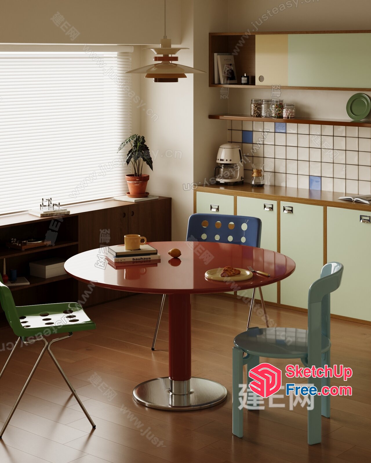 Modern Dining Room With Vibrant Table And Chairs 3D SketchUp File