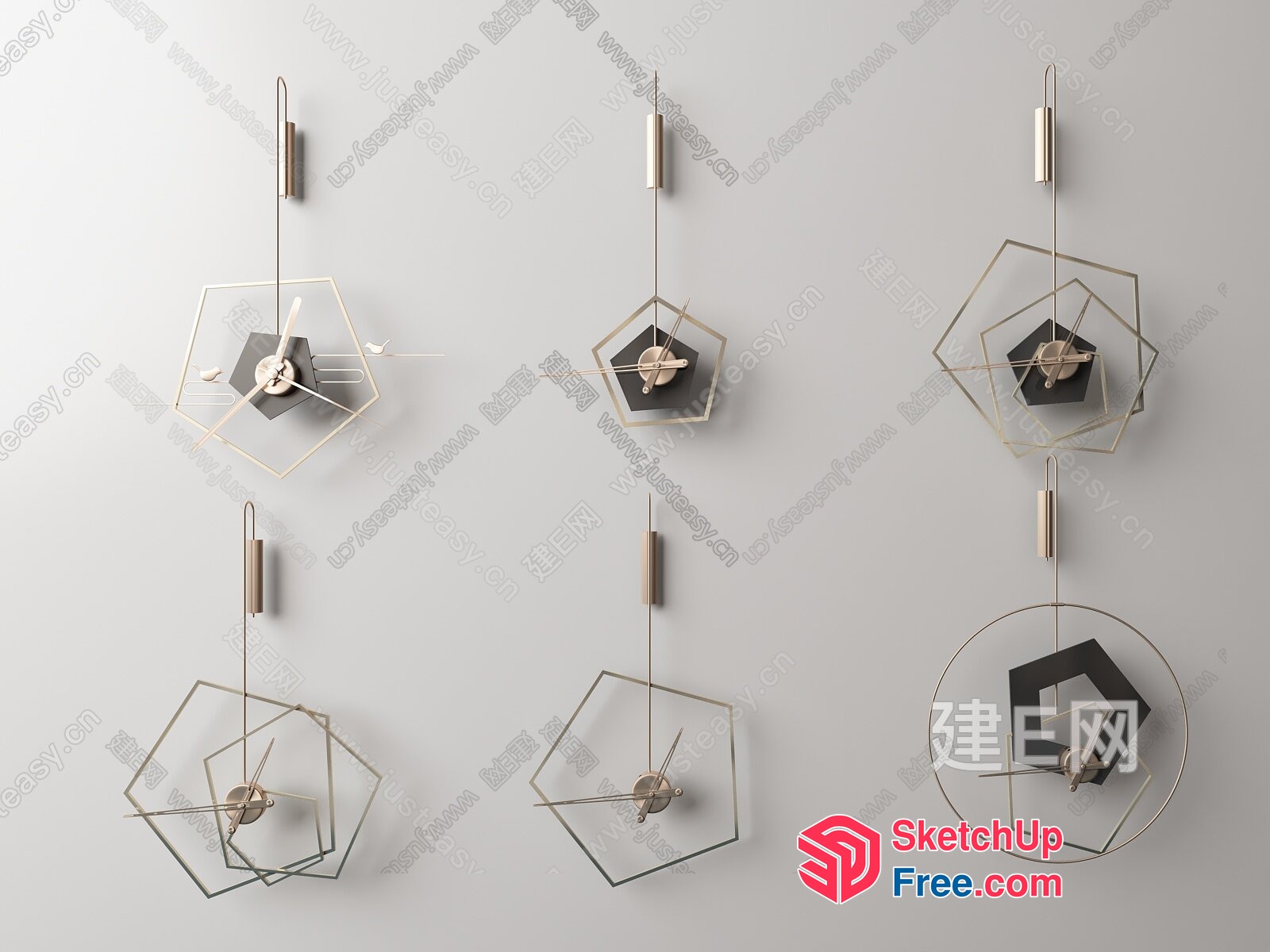 Modern Geometric Decorative Clocks 3D SketchUp File