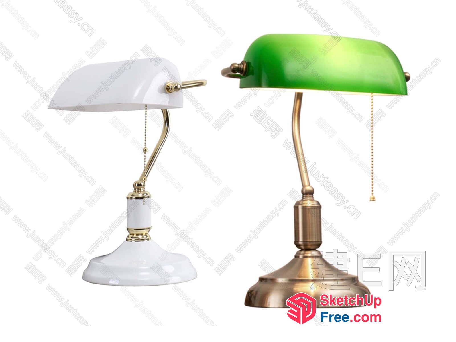 Classic Office Desk Lamps With Green And White Shades 3D SketchUp File
