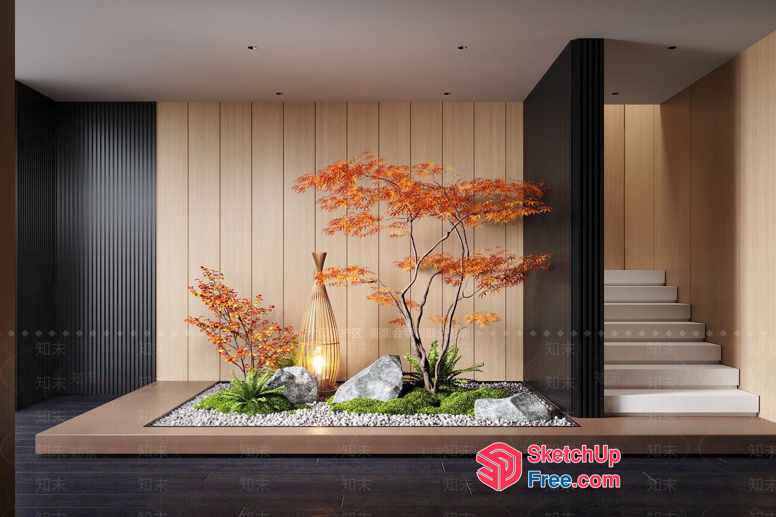Japanese-Inspired Minimalist Stairway Garden 3D SketchUp File