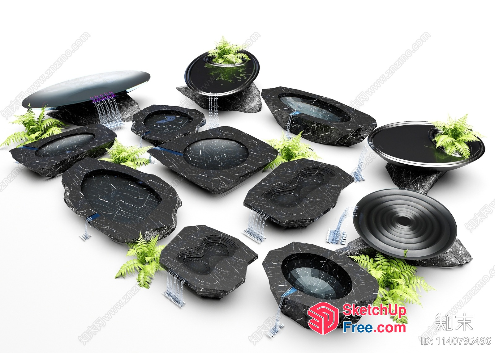 Modern Black Stone Water Feature Collection 3D SketchUp File