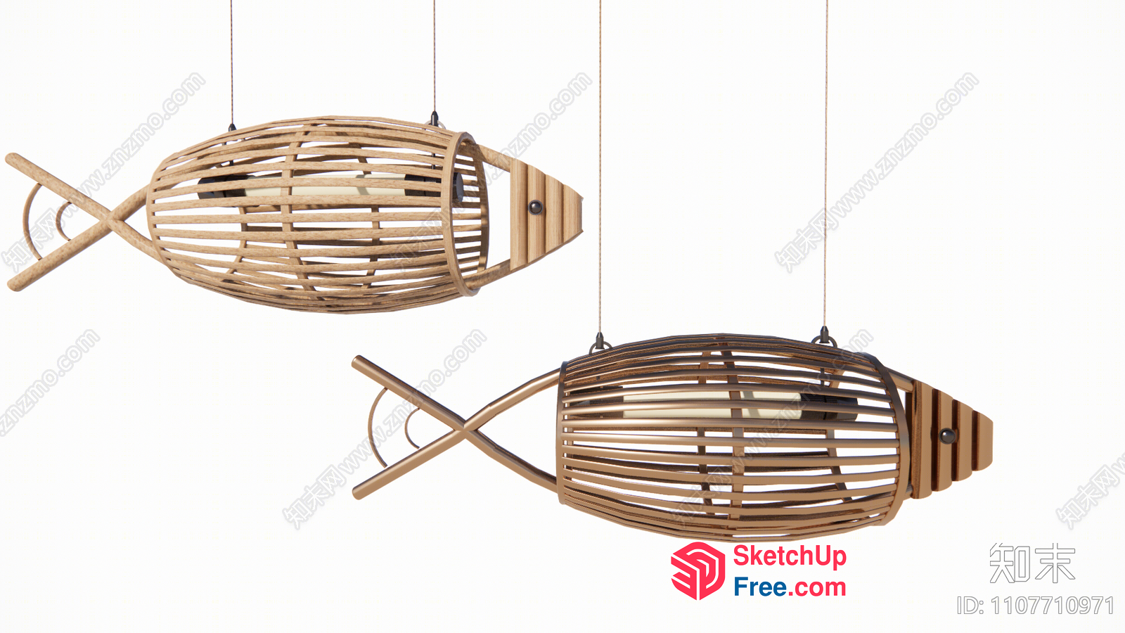 Wooden Fish-Shaped Decorative Hanging Lights 3D SketchUp File