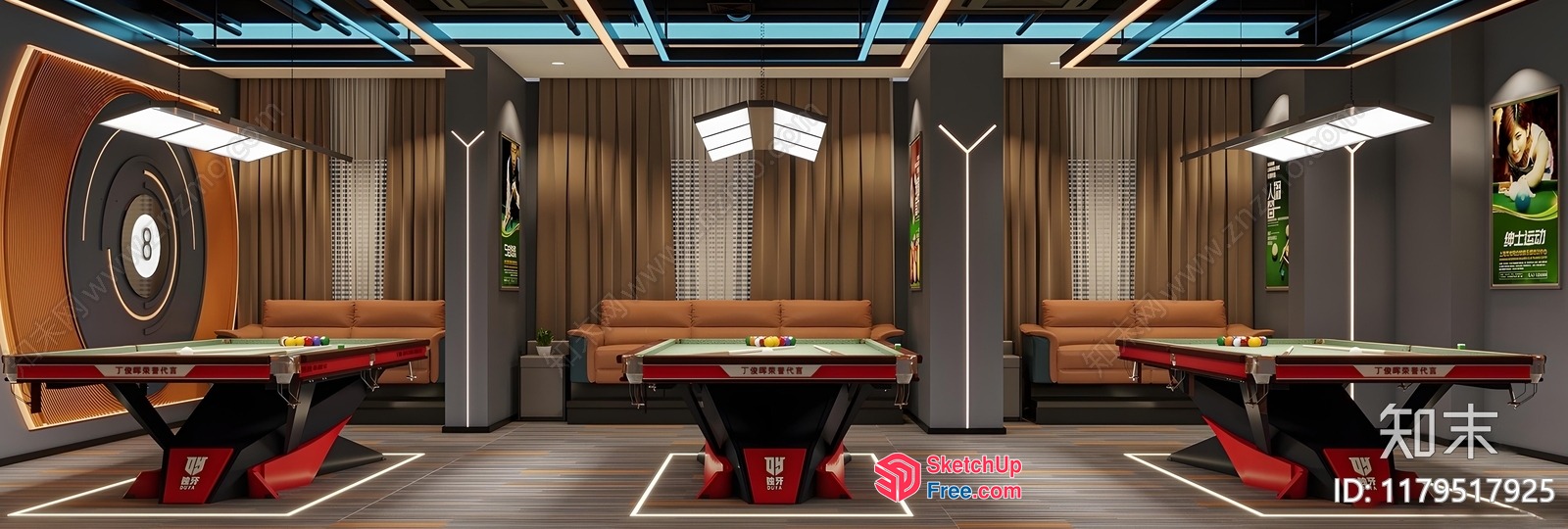 Luxurious Modern Billiard Club Interior Design 3D SketchUp File