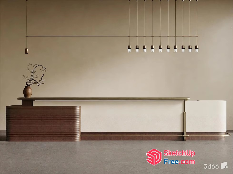 Elegant Reception Desk In Creamy Style Office Building 3D SketchUp File