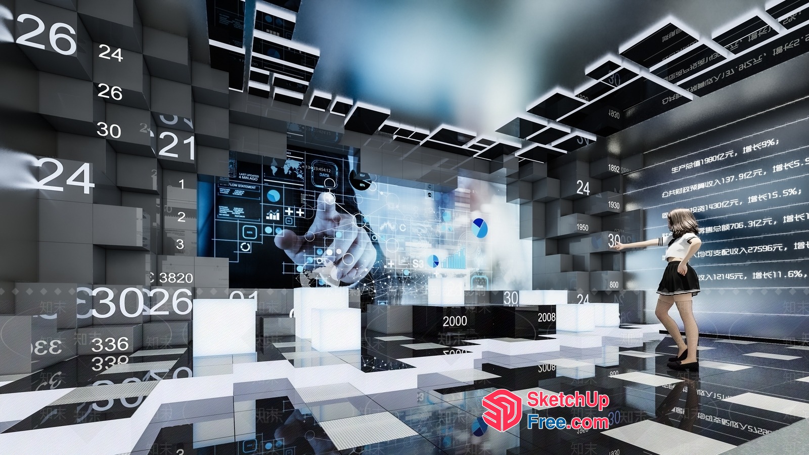 Futuristic Office Space With Interactive Technology And Modern Decor 3D SketchUp File
