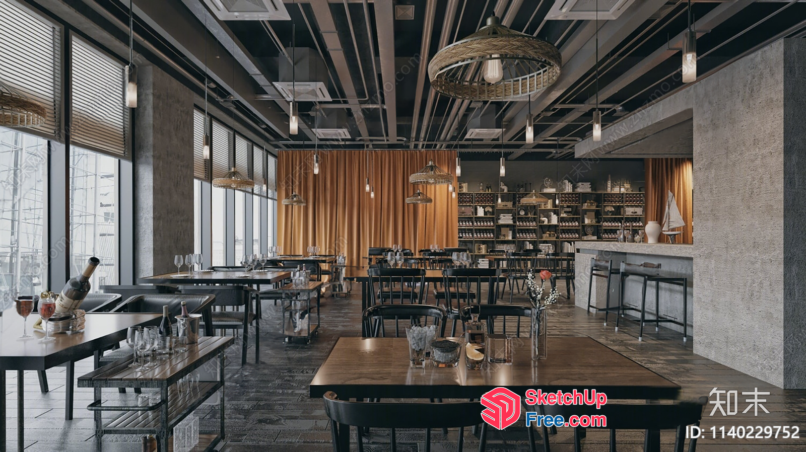 Modern Restaurant Interior With Elegant Decor And Natural Light 3D SketchUp File