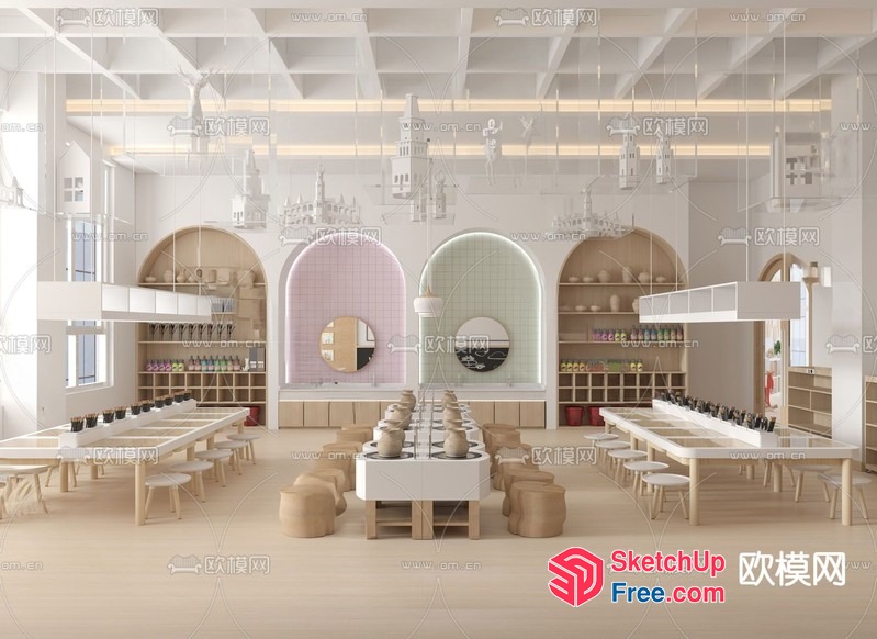 Modern White Interior With Pastel Accent Colors 3D SketchUp File