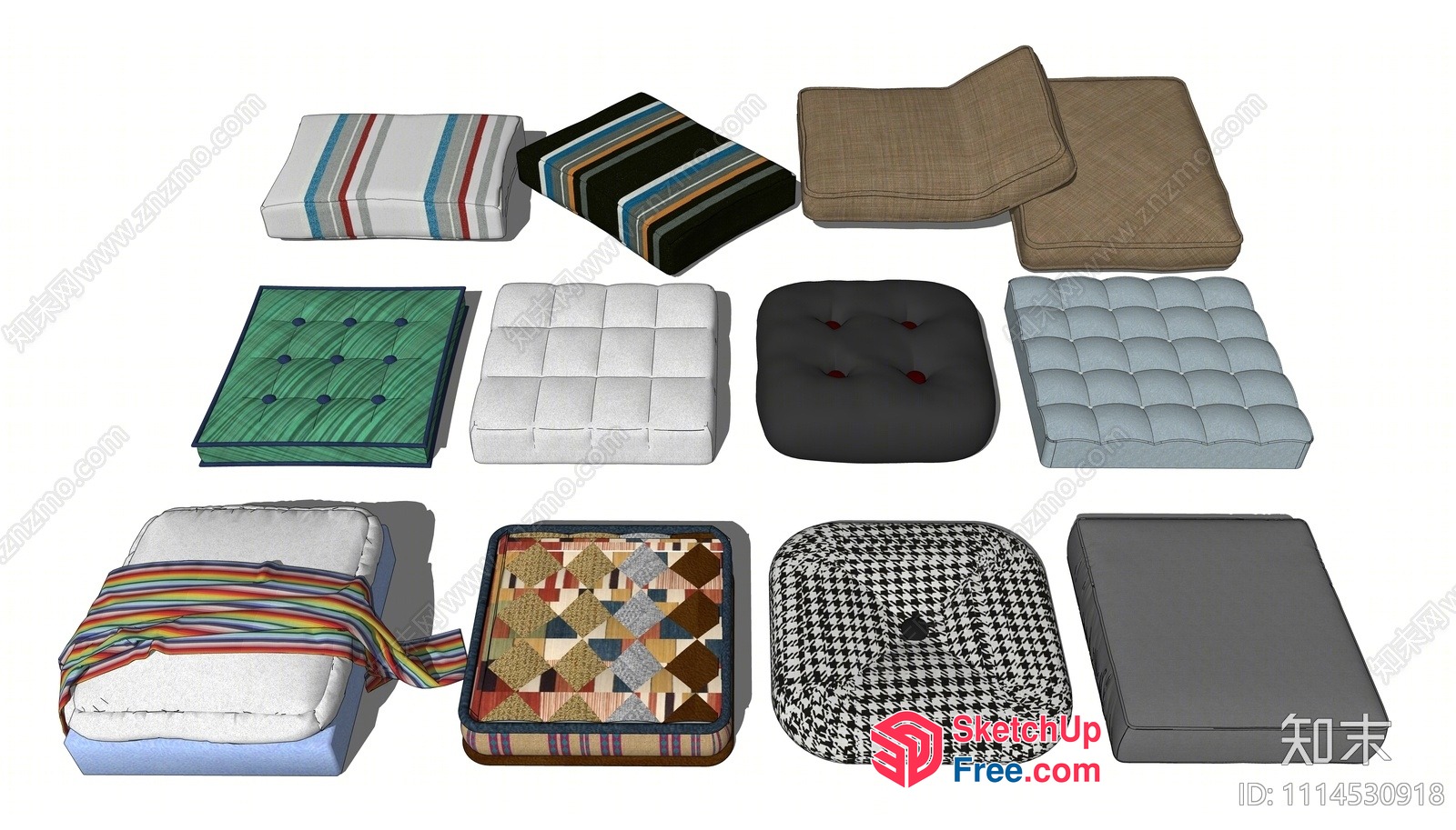 3D Rendered Collection Of Cushions 3D SketchUp File